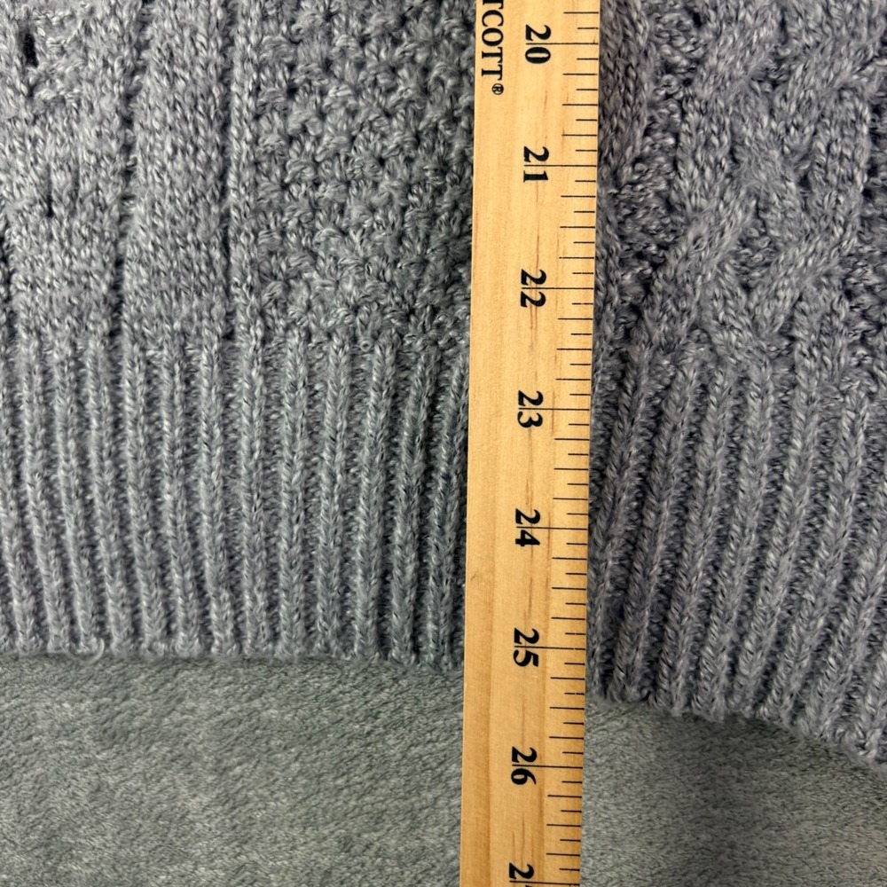 Amadi Athropologie L Grey Chunky Sweater Mixed Cable Pointelle Knit Cottage Core - Picture 8 of 12
